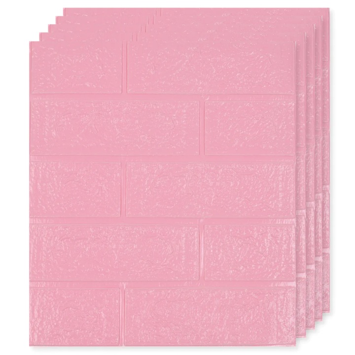 Set 25x Tapet Mic Caramida 3D Teno®, suprafata acoperire 3.31 mp, autoadeziv, waterproof, usor de montat, design modern, 38.5x34 cm, roz