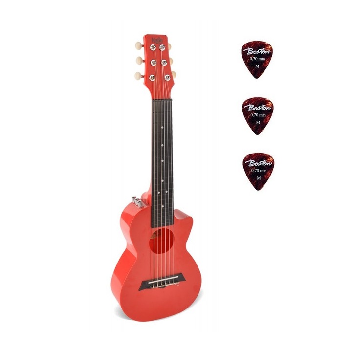 Set Ukulele electric Korala PUG40ERD, policarbonat, rosu, 69cm, 3pene, guitarlele