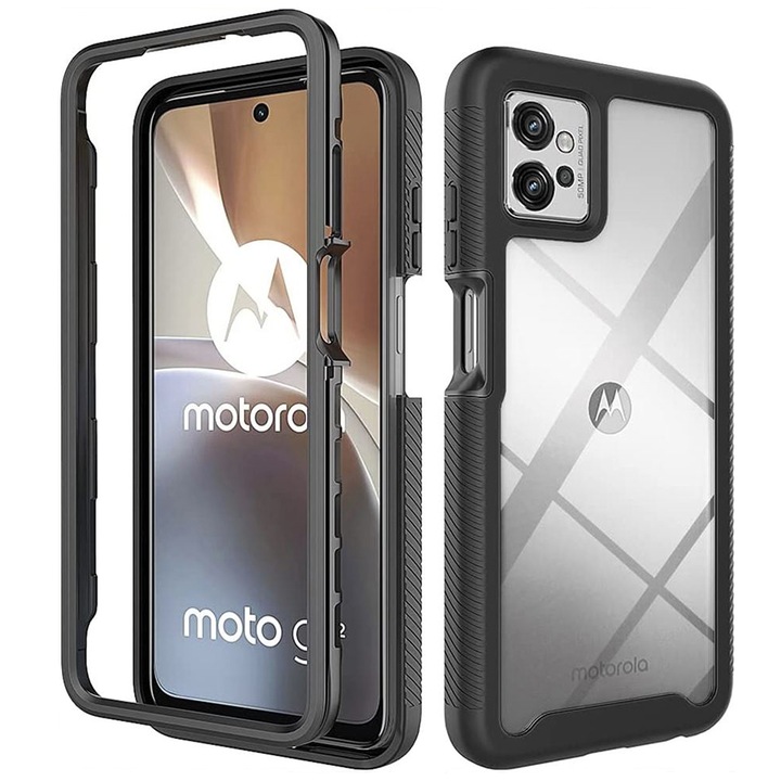 Калъф COMANDO 360Fence, съвместим с Motorola Moto G32, включено фолио, пълна защита (отпред, отзад, отстрани), идеален хибриден захват, черен