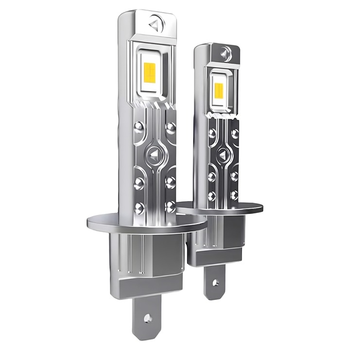 H1 LED Fényszóró Izzókészlet, AutoREY®, 2 Darab, 55W Teljesítmény, Super CSP Technológia, 16000 Lumen, 6000K Hidegfehér Fény, Kábel És Ventilátor Nélkül, 360° Szög, Plug & Play Telepítés, Vízálló, Alacsony Fogyasztás, Hosszú Élettartam