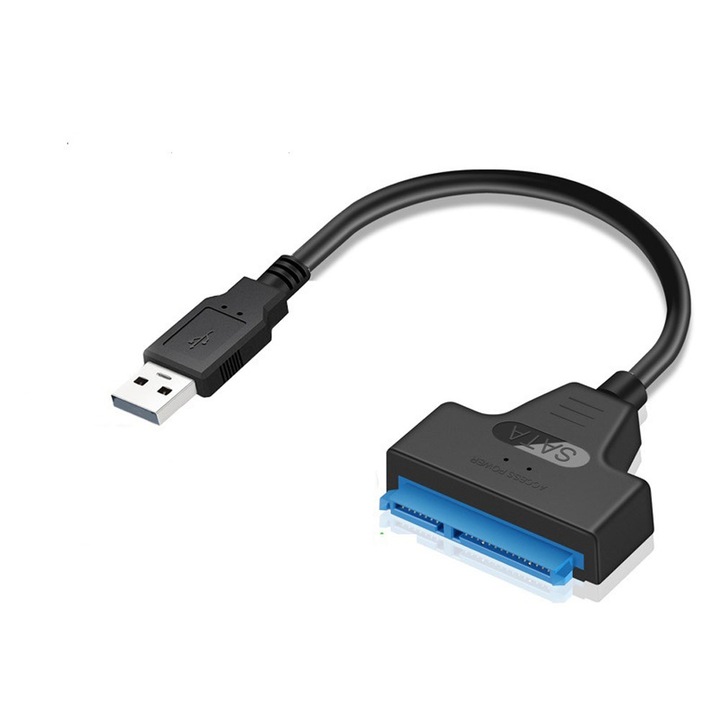 Adaptor USB la SATA, JENUOS®, Plug and play, Port de alimentare independent, Negru