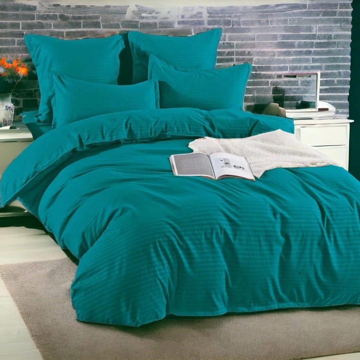 Двойно спално бельо от памук, комплект от 6 части, зелено, 220x240