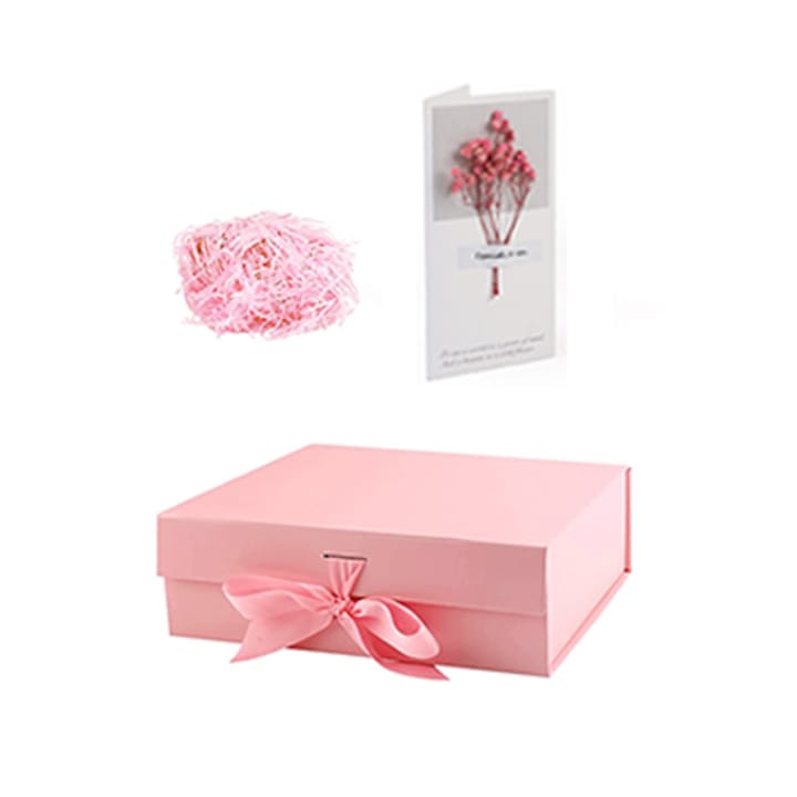 Изискана подаръчна кутия, Nierbo®, 31x22x10 см, картичка със сухи цветя + рафия, розово
