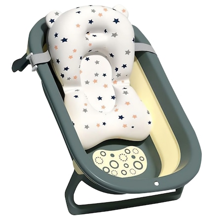 Cadita bebelusi pliabila cu pernuta UniqViBE®, 0-36 luni, dop scurgere, cu perna din material hipoalergenic, lavabil cu uscare rapida, prindere in 3 puncte, picioruse antiderapante, design Ergonomic, Verde/Galben