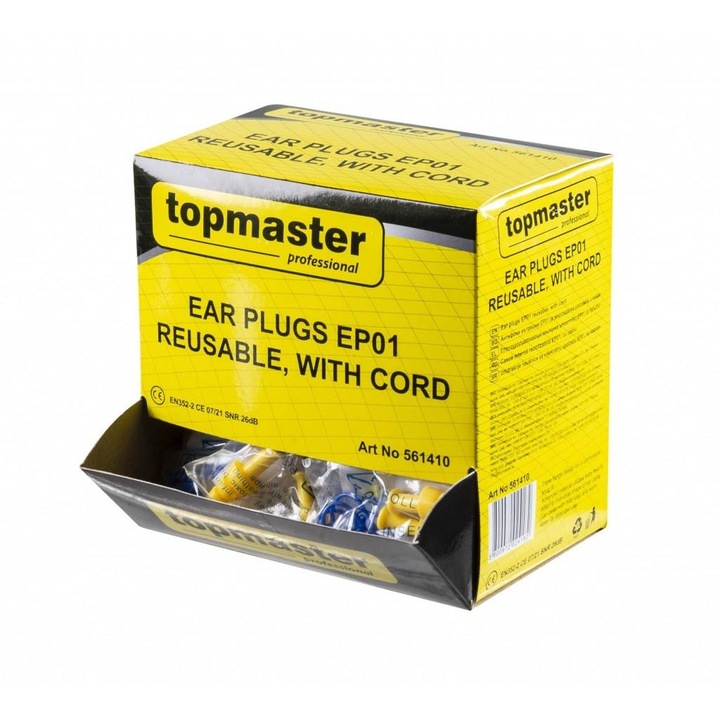 50 db újrafelhasználható Topmaster EP01 füldugó szett zsinórral