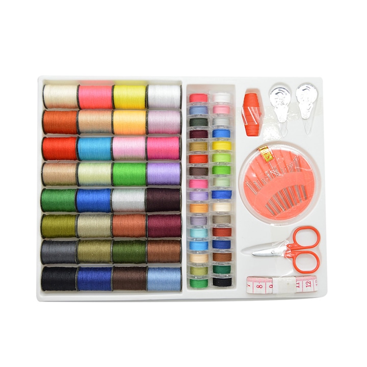 Set 64 bobine, zggzerg, Accesorii de cusut, cu Thimble, threader, banda de masurat si 30 de ace, pentru incepatori, calator, intreaga familie, Multicolor