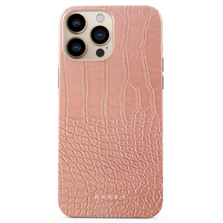 Husa Burga Dual Layer Pink Croco compatibila cu iPhone 13 Pro