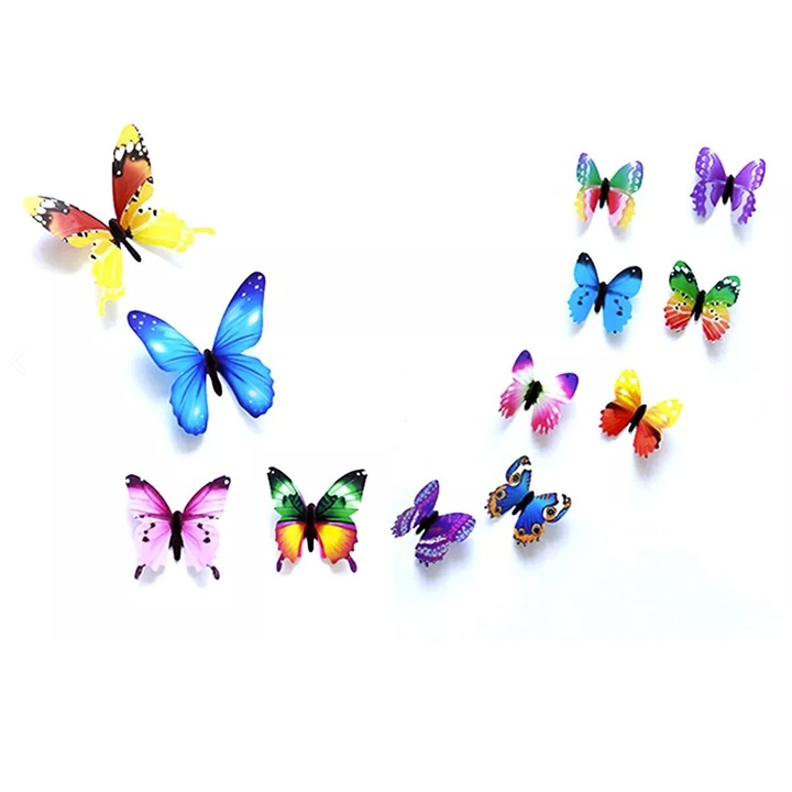 Set stickere decorative fosforescente, forma fluturi, modele diverse, 12 piese, Multicolor