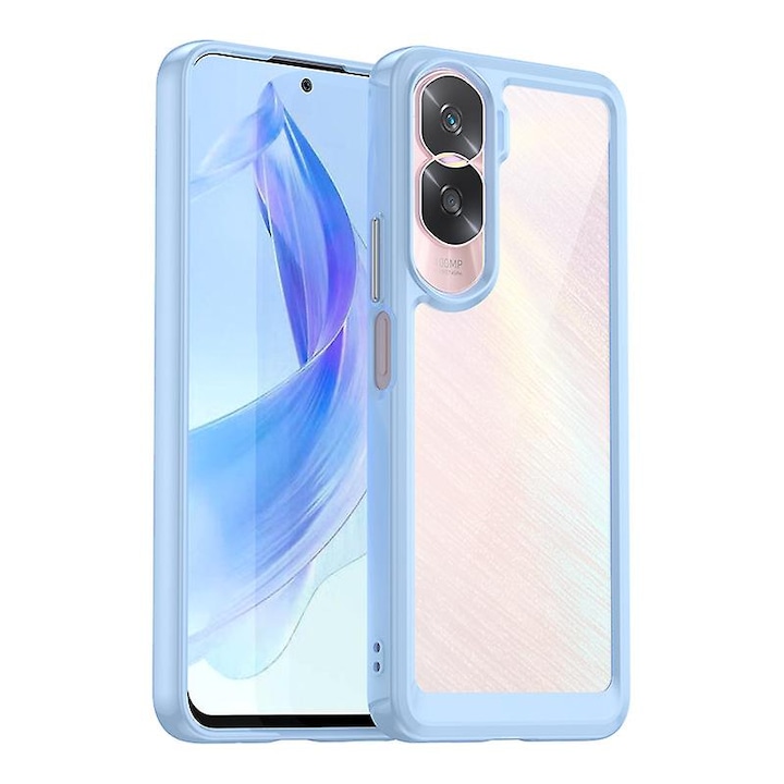 Husa protectie telefon, Termoplastic/Silicon, Compatibil cu Honor 90 Lite, Albastru/Transparent