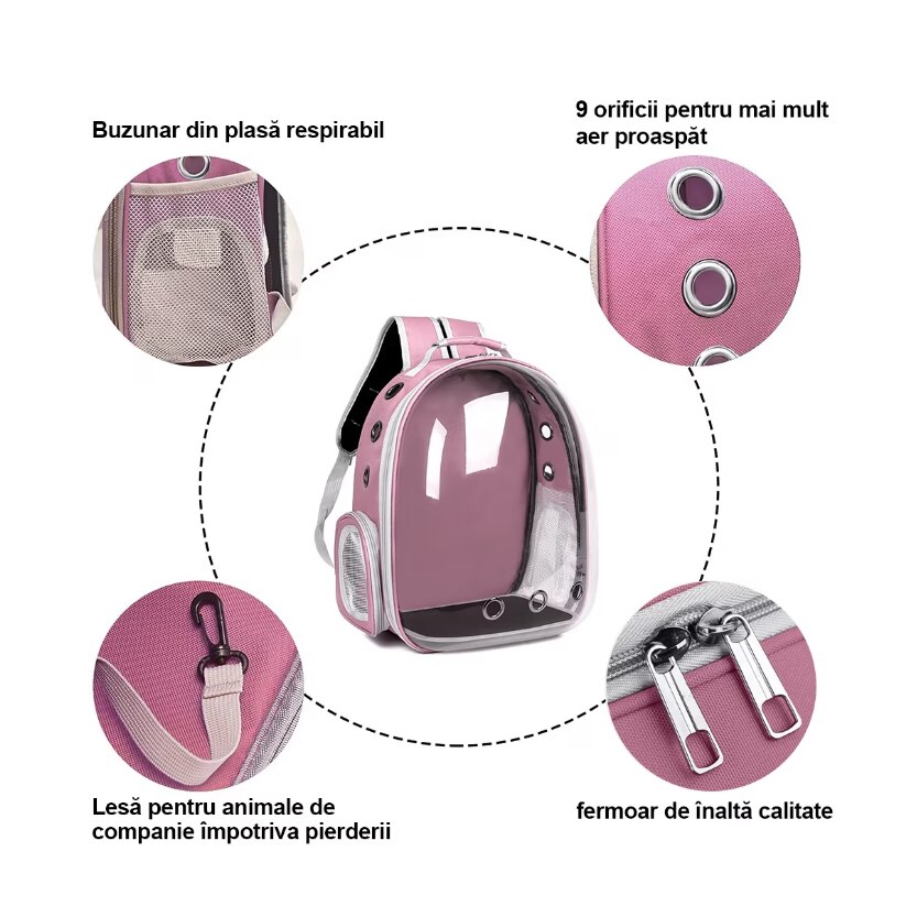 Rucsac transport animale de companie Pisica Catel, At Performance, Roz ...