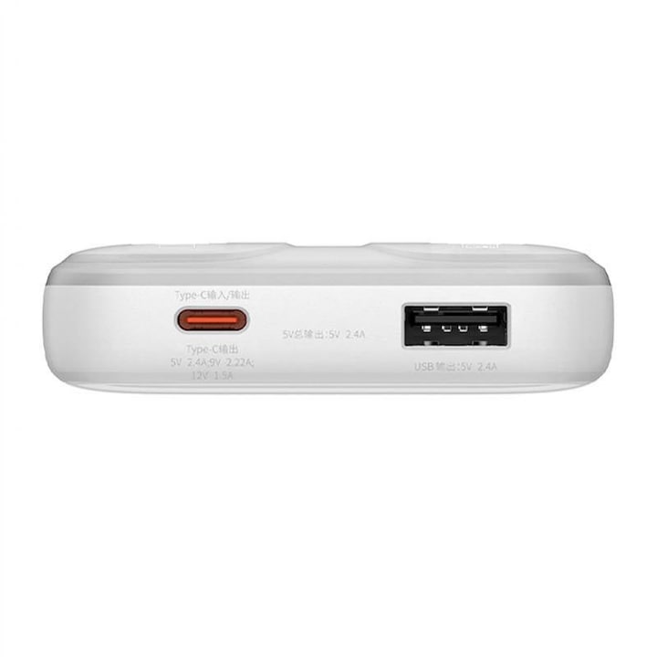 Hordozható külső akkumulátor Baseus Comet 10000 mAh, Kijelző, 22,5 W, USB-C kábel mellékelve, Fehér