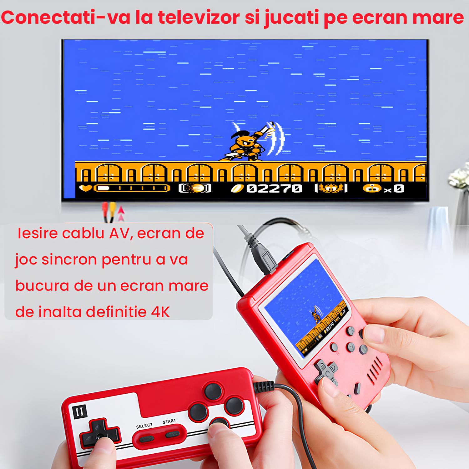 Consola de Jocuri Retro, 400 de jocuri, Suport pentru 2 jucatori si accepta conexiunea TV, retro, 1020 mAh, Sundiguer, Rosu