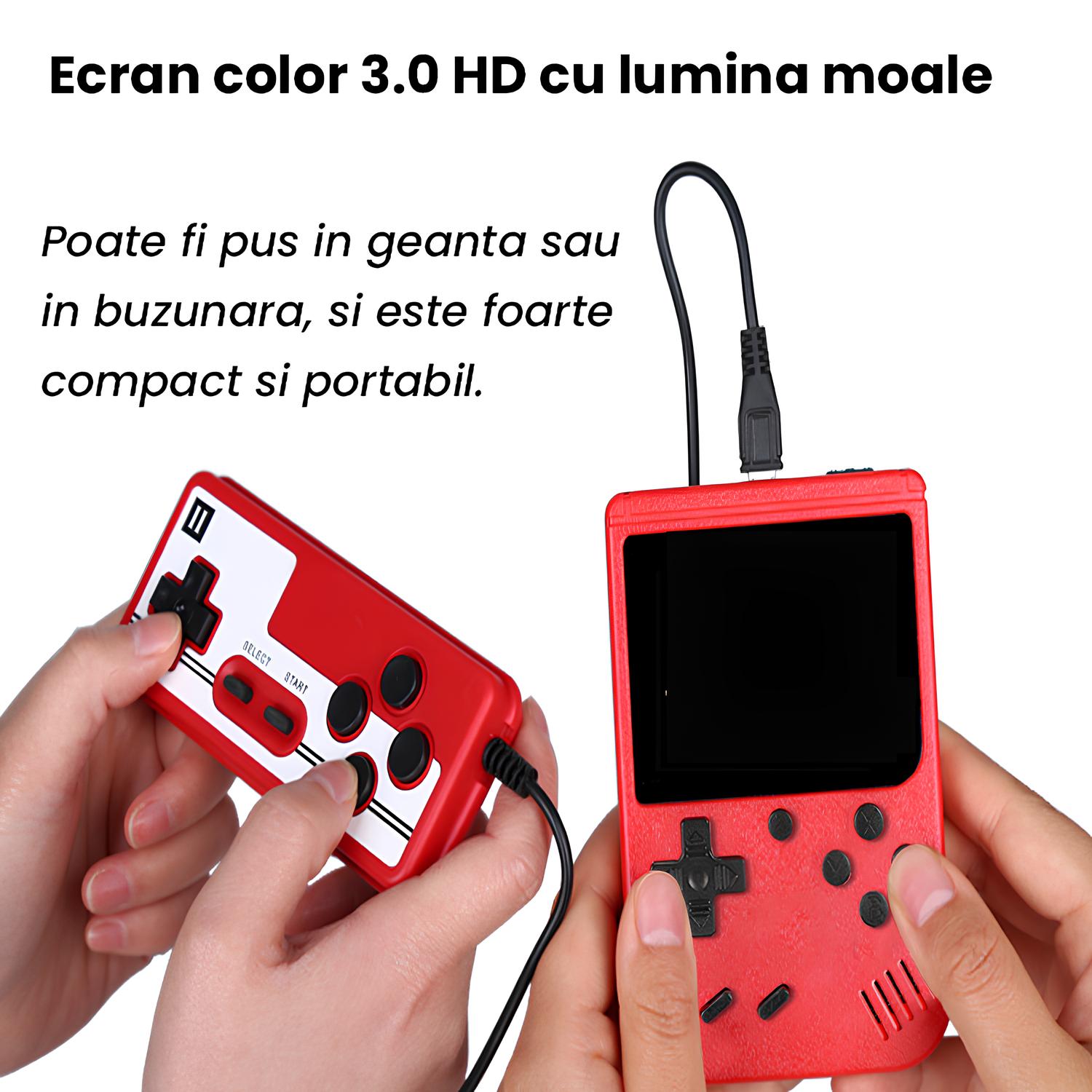 Consola de Jocuri Retro, 400 de jocuri, Suport pentru 2 jucatori si accepta conexiunea TV, retro, 1020 mAh, Sundiguer, Rosu