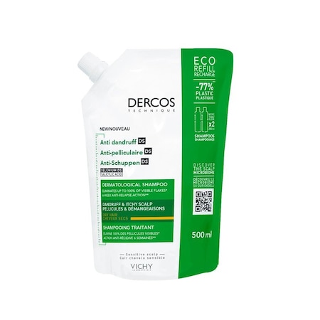 Sampon anti-matreata Vichy Dercos pentru par uscat, rezerva de reincarcare ECO, 500 ml
