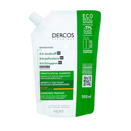 Sampon anti-matreata Vichy Dercos pentru par uscat, rezerva de reincarcare ECO, 500 ml