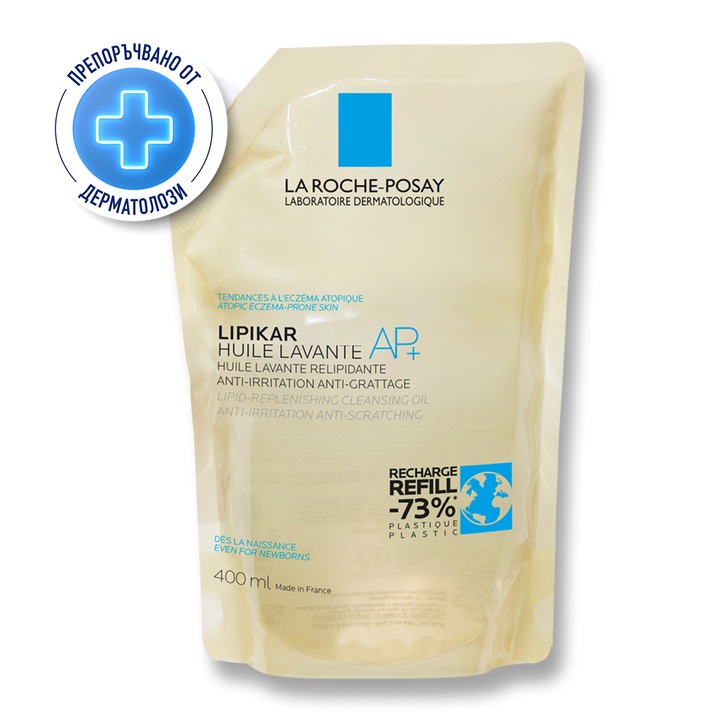 Липидовъзстановяващо измиващо олио La Roche-Posay Lipikar AP+, за бебета, деца и възрастни, Резерва, 400 мл