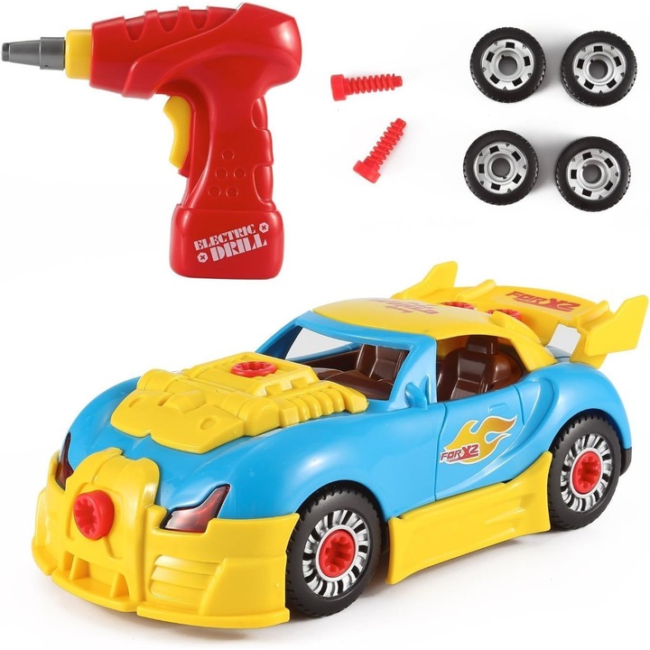 Masinuta DiY "LikeSmart Tuning Car", Lumini si Sunete, 30 Piese, Surubelnita Electrica