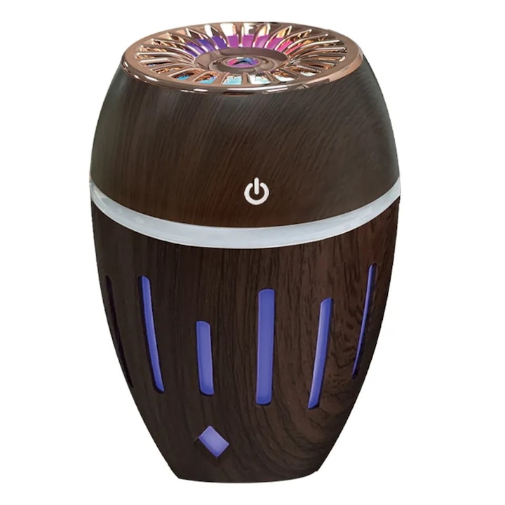 Mini Umidificator MOOD ( BE AUTHENTIC ) Ultrasonic 300ML cu Abur rece, Aromaterapie pentru Casa, Masina, cu Lampa LED, nuanta deschisa de lemn