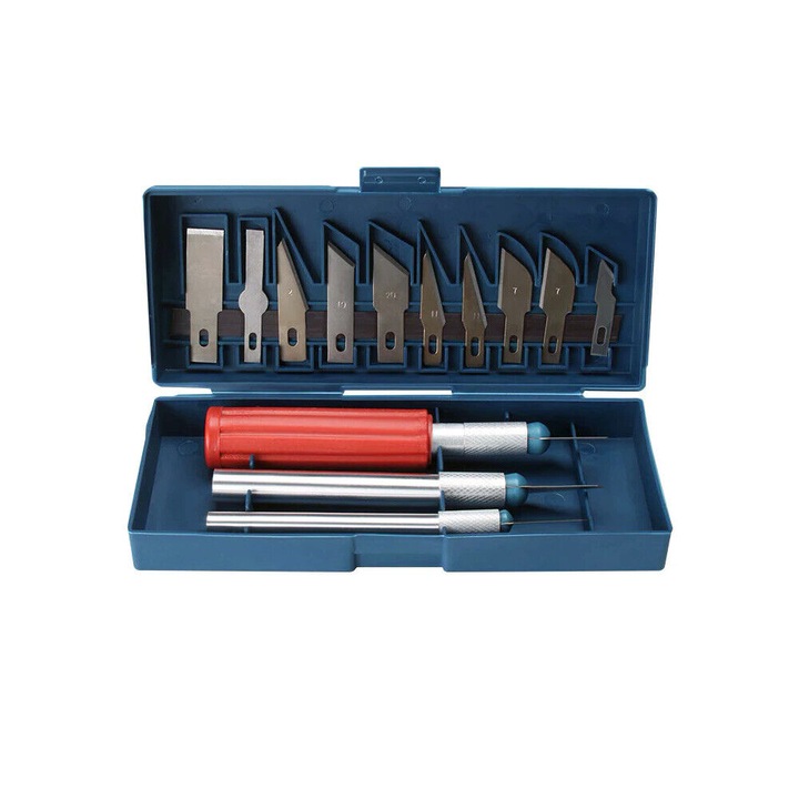 Set cuttere cu 13 lame pentru modelat sau hobby, de precizie mare, cutie de depozitare, Multicolor