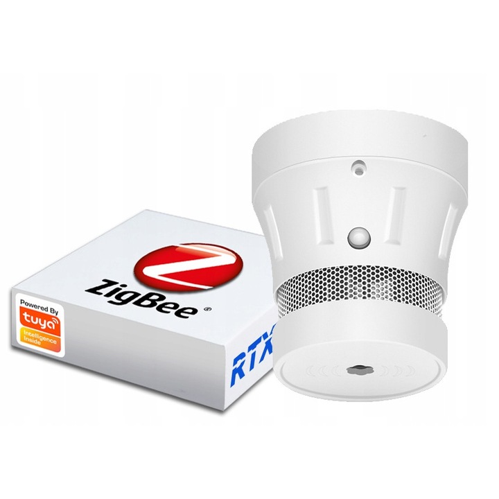 Senzor detector inteligent de fum, ZigBee TUYA, Alb