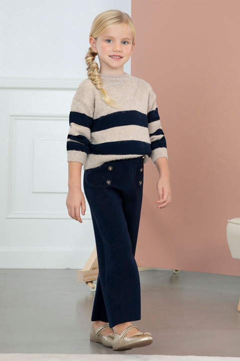 Abel & Lula, Set de pulover si pantaloni tricotati - 2 piese, Albastru ultramarin/Piersica, 140 CM