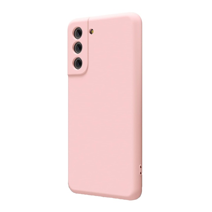 Samsung Galaxy S21 FE-vel kompatibilis védőburkolat, vékony, rózsaszín szilikon, mikroszálas belső, kameravédelem, képernyővédelem, ISAG