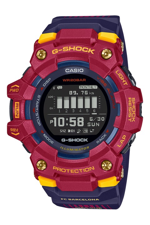 Casio, Електронен часовник G-Shock с дизайн с цветен блок, Червен, Тъмносин