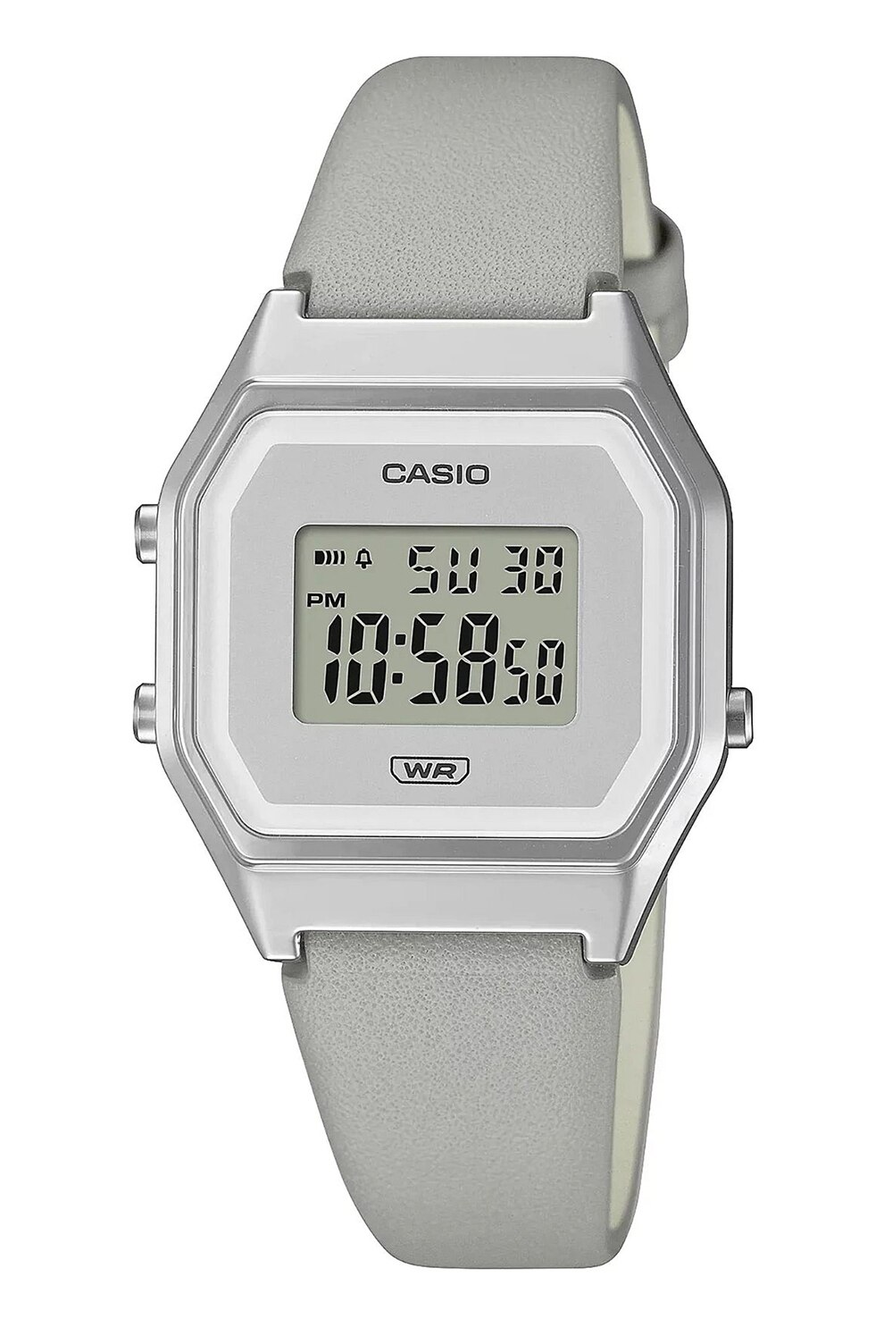 Casio, Ceas digital cu o curea din piele, Gri deschis