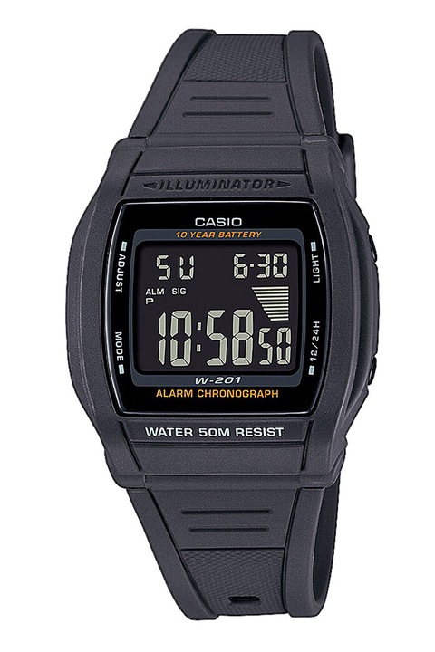 Casio, Унисекс дигитален часовник с каишка от смола, Черен