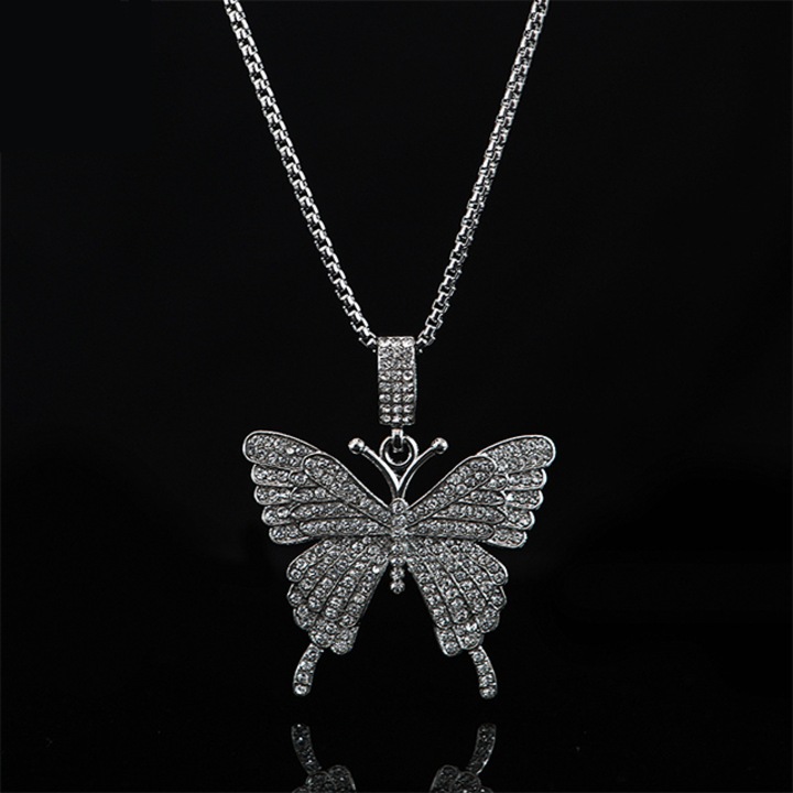 Верижка с висулка пеперуда, сребърна, дамска