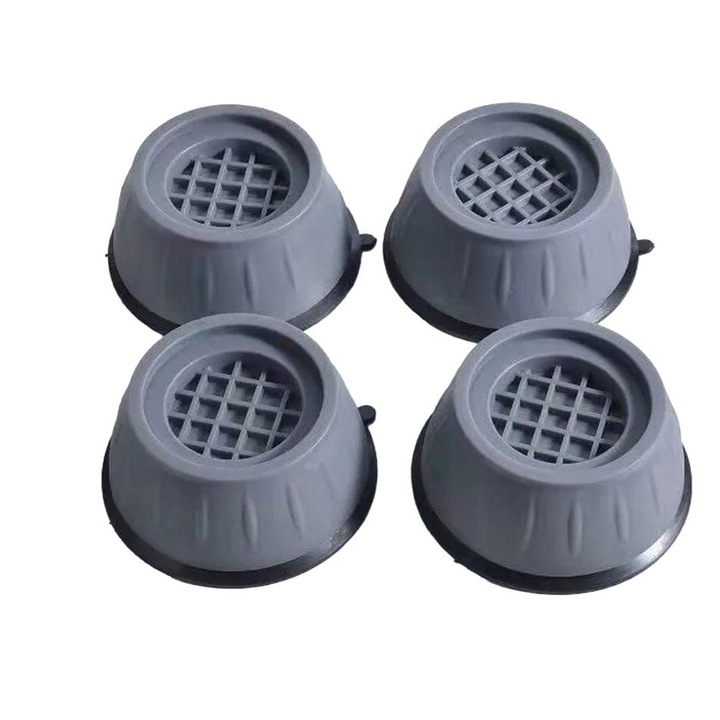 Set 4 picioruse antivibratii pentru masina de spalat, Cauciuc/Plastic, 11cm, Gri