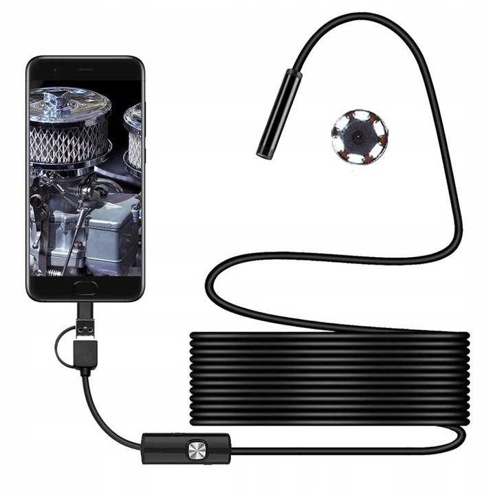 Endoszkóp kamera, Vízálló, USB, LED, 2m, Fekete
