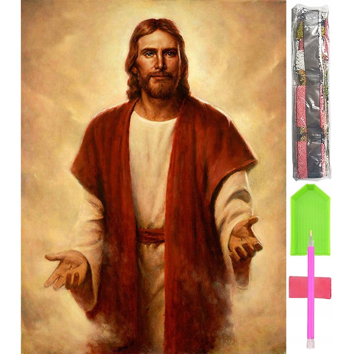 Set broderie cu diamante 5D, 40x60 cm, Maro/Bej