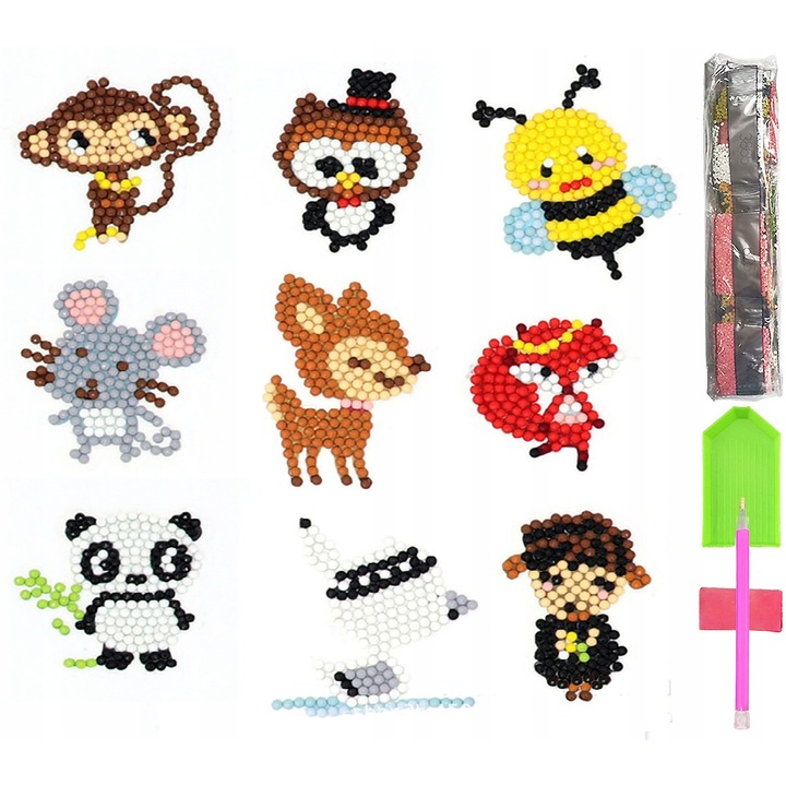 Gyémántszemes kirakó készlet, 5D, Állatok, 3 év+, Többszínű