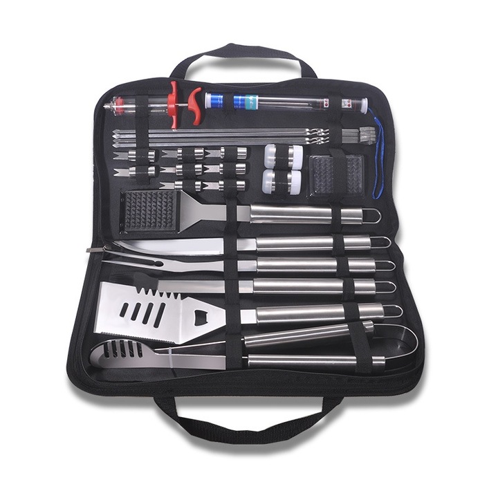 Set ustensile pentru gratar, Inox, 30 elemente