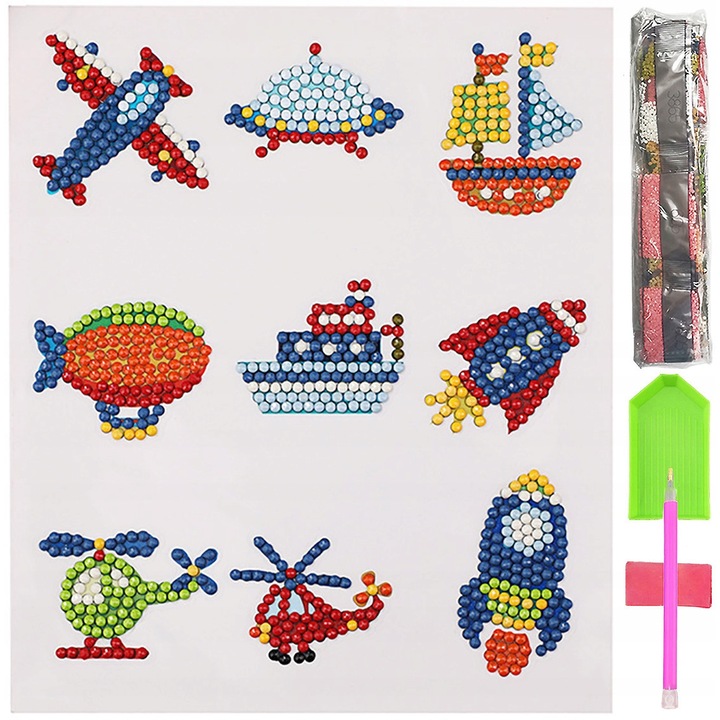 Set de Artizanat, Mozaica Diamantata 5D, Mix Vehicule, Multicolor, Set Compleu