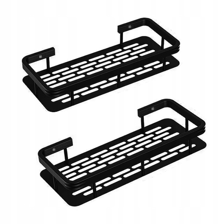 Set de 2 rafturi de baie cu ventuze, negru