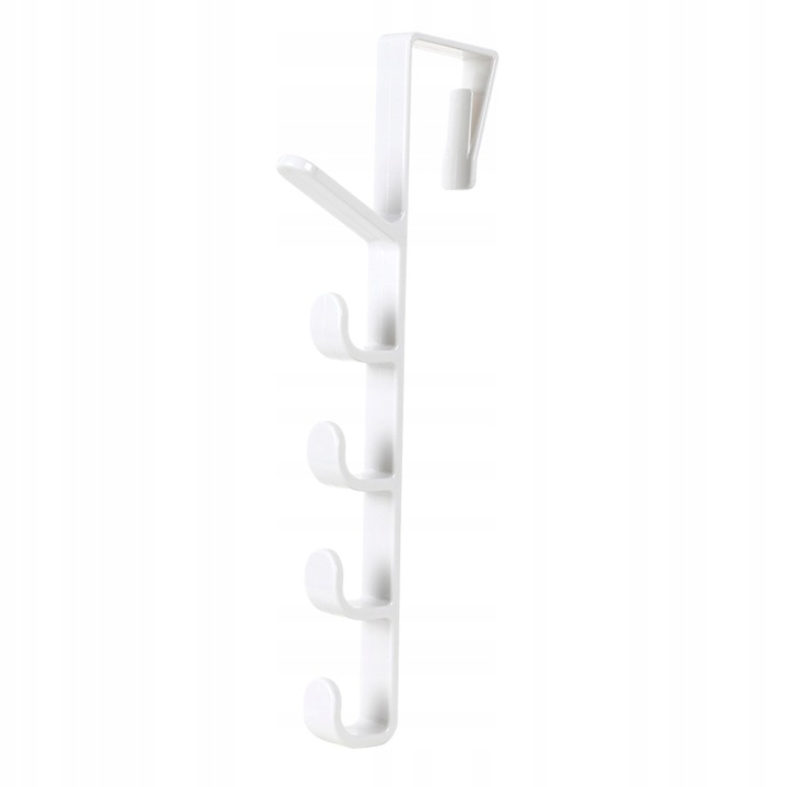Suport haine pentru usa, 5 locuri, alb, plastic