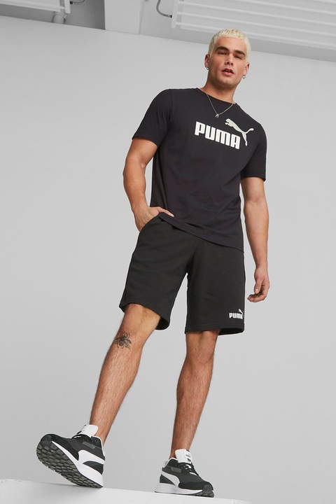 Puma, Памучна тениска Essentials+ 2 с лого, Бял/Черен