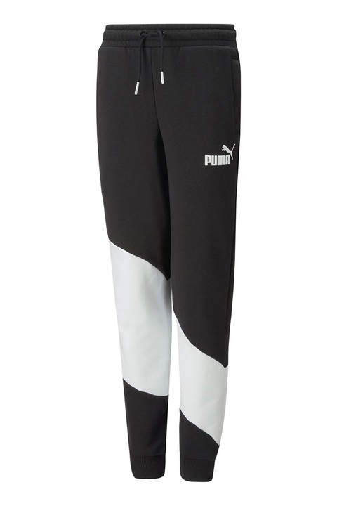 Puma, Pantaloni sport cu model colorblock Power Cat, Negru, Alb, 176 CM