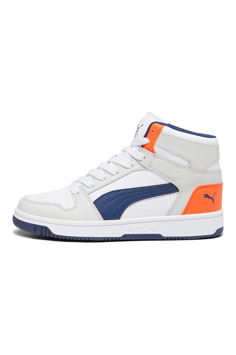 Puma, Pantofi sport mid-cut de piele ecologica Rebound Layup, Alb/Portocaliu/Albastru