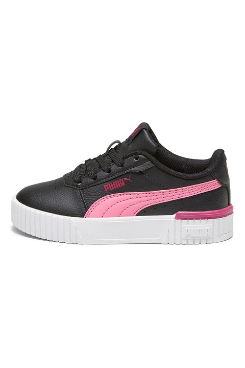 Puma, Pantofi sport de piele ecologica Carina, Alb/Negru/Roz