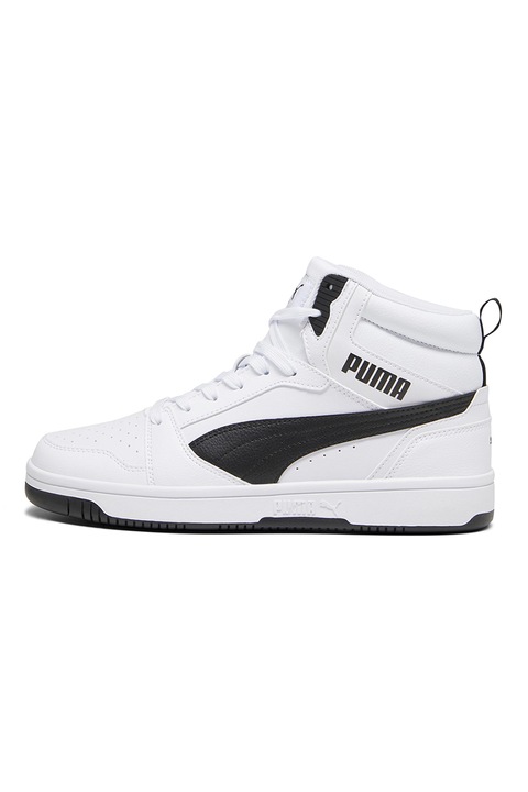 Puma, Pantofi sport mid-high din piele ecologica Rebound v6, Alb/Negru
