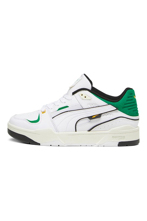 Puma, Pantofi sport de piele cu garnituri de piele intoarsa Slipstream Bball, Verde, Alb, 8