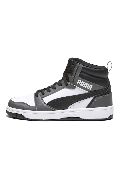Puma, Pantofi sport mid-high din piele ecologica Rebound, Alb/Negru/Gri
