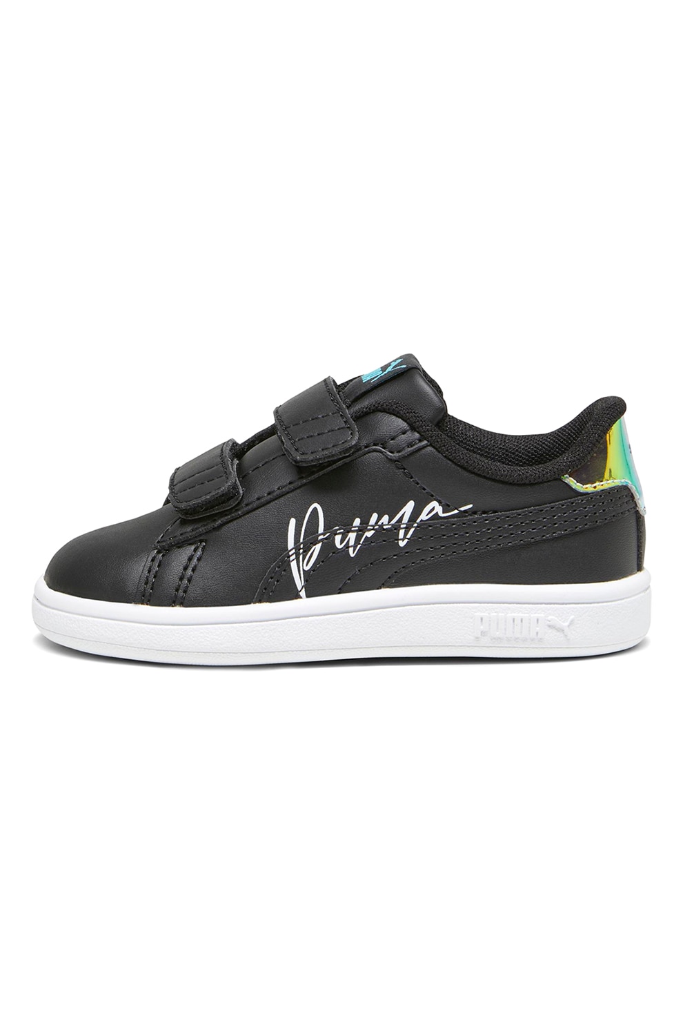 Puma, Pantofi sport Smash 3.0 de piele ecologica cu velcro, Negru, Turcoaz, 21 EU