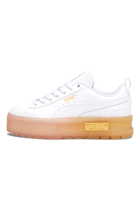 Puma, Pantofi sport de piele ecologica Mayze Beach Days, Alb/Portocaliu pal