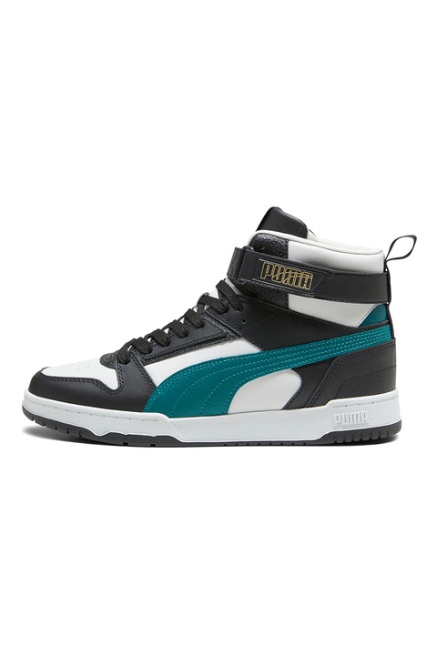 Puma, Pantofi sport high-top unisex cu insertii din piele RBD Game, Alb/Negru/Verde persan