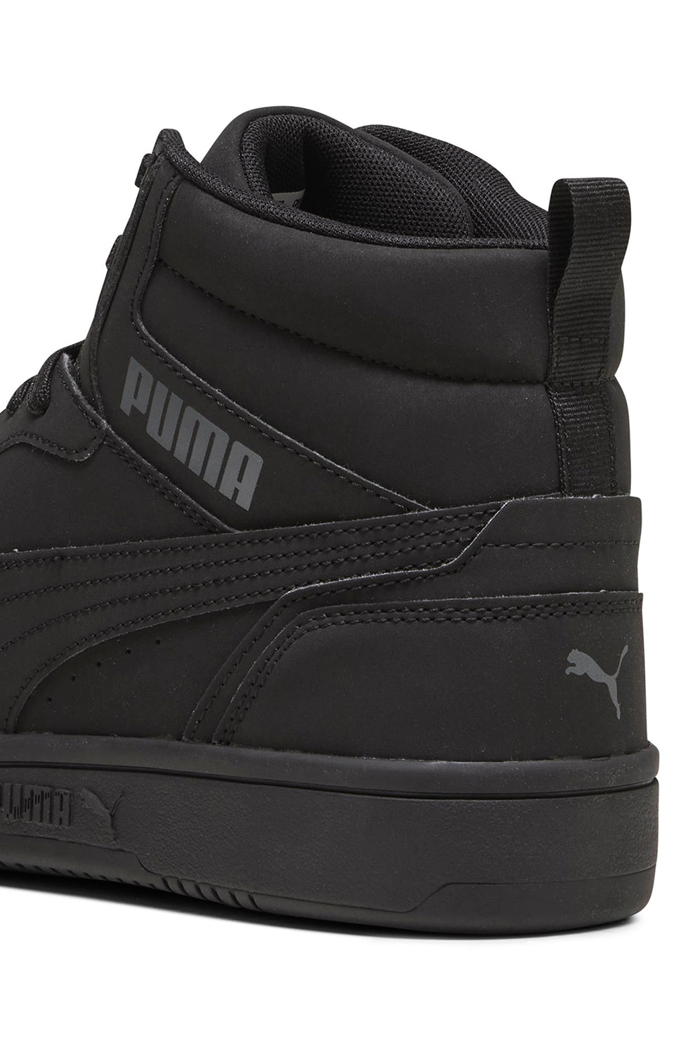 Puma, Pantofi sport unisex mid-cut Rebound Buck, Negru, Gri,