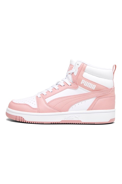 Puma, Pantofi sport mid-high din piele ecologica Rebound, Alb/Roz prafuit